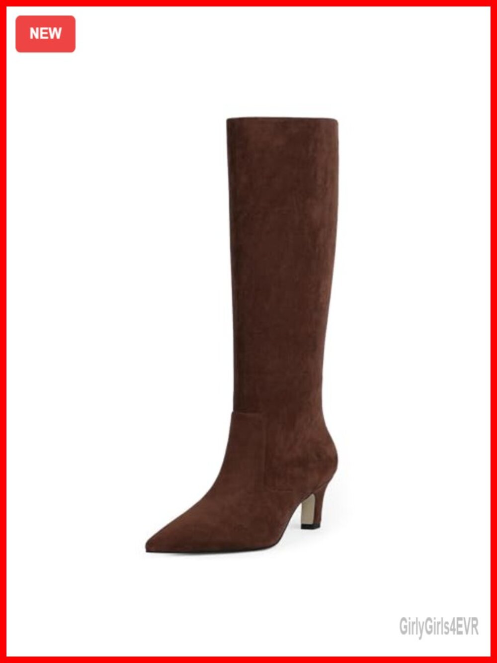 Knee High Boots Pointed Toe Kitten Heel Tall Faux Leather Side Zip